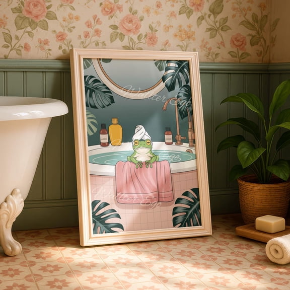 Frog In Bathtub Giclée : Bathroom Wall Art Unframed Paper Print