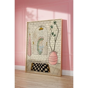 Frog In The Shower Funny Bathroom Wall Art Print Poster, Poster Only