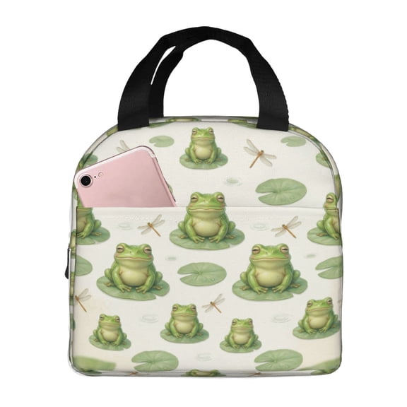 Frog Insulated Lunch Bag Reusable Cooler Tote With Front Pocket Handheld Thermal Meal Prep Bag For Work Office Picnic Travel