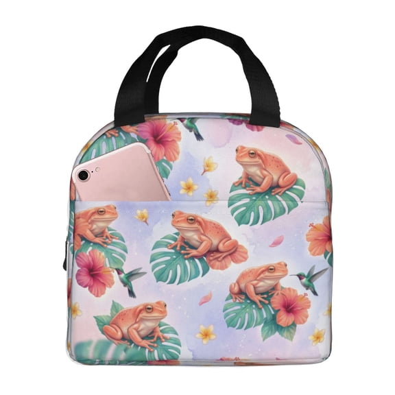 Frog Insulated Lunch Bag Reusable Cooler Tote With Front Pocket Handheld Thermal Meal Prep Bag For Work Office Picnic Travel