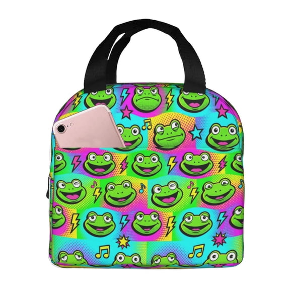Frog Insulated Lunch Box Reusable Cooler Handbag With Front Pocket Thermal Meal Prep Tote For Women Men Work Office Hiking Trip Outdoor