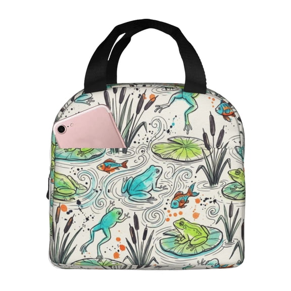 Frog Insulated Lunch Box Reusable Cooler Handbag With Front Pocket Thermal Meal Prep Tote For Women Men Work Office Hiking Trip Outdoor