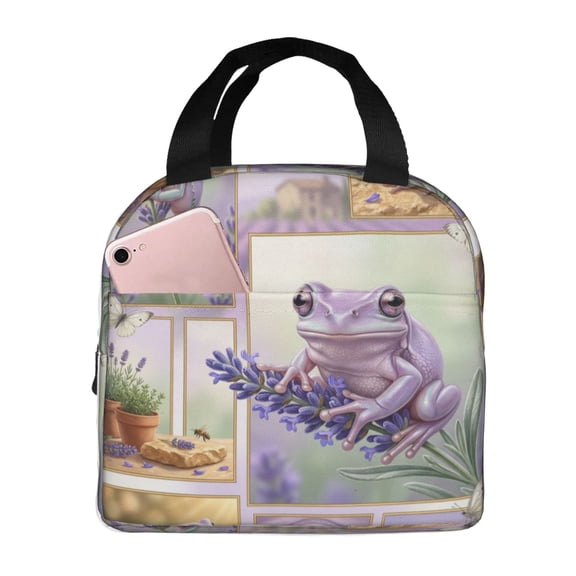 Frog Insulated Lunch Box Reusable Cooler Handbag With Front Pocket Thermal Meal Prep Tote For Women Men Work Office Hiking Trip Outdoor