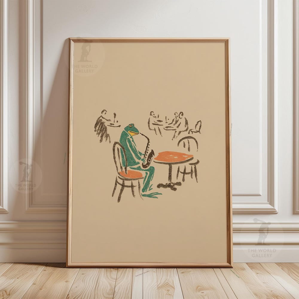Frog Jazz Minimal Saxophone Simple Cafe Line Poster - Walmart.com