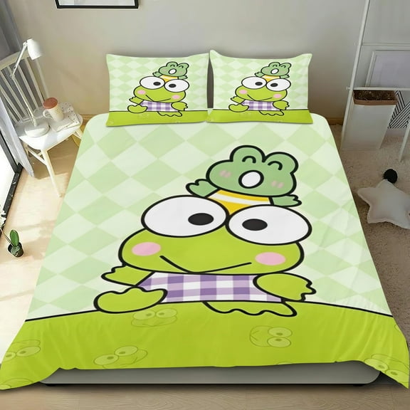 Frog Keroppi Themed Bed Sheet Set Three Piece Set 53x79 Inches Comfortable And Skin Friendly Unique Design Creating A Star Studded Night