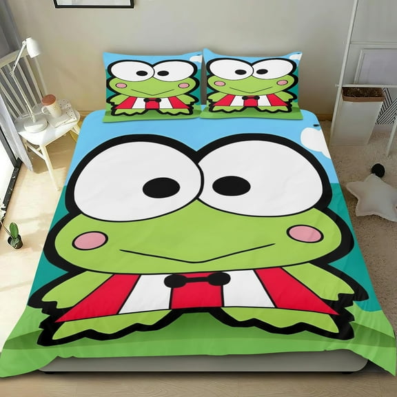 Frog Keroppi Themed Bed Sheet Set Three Piece Set 53x79 Inches Comfortable And Skin Friendly Unique Design Creating A Star Studded Night