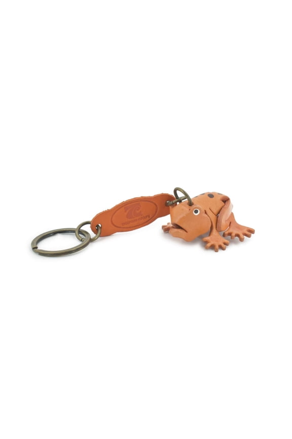 Frog, Key Chain, Leather, Amphibians, Brown, Hand Made, Keychain, Thailand, Key Fob, Keys, Lifelike Model, Gift, 2" THL08 BB69
