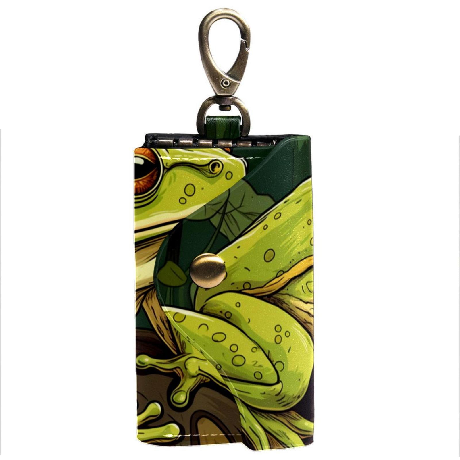 Frog Key Holder Wallet with 6 Hooks, Side Pockets, and ID Card Holder Unisex Key Pouch Case