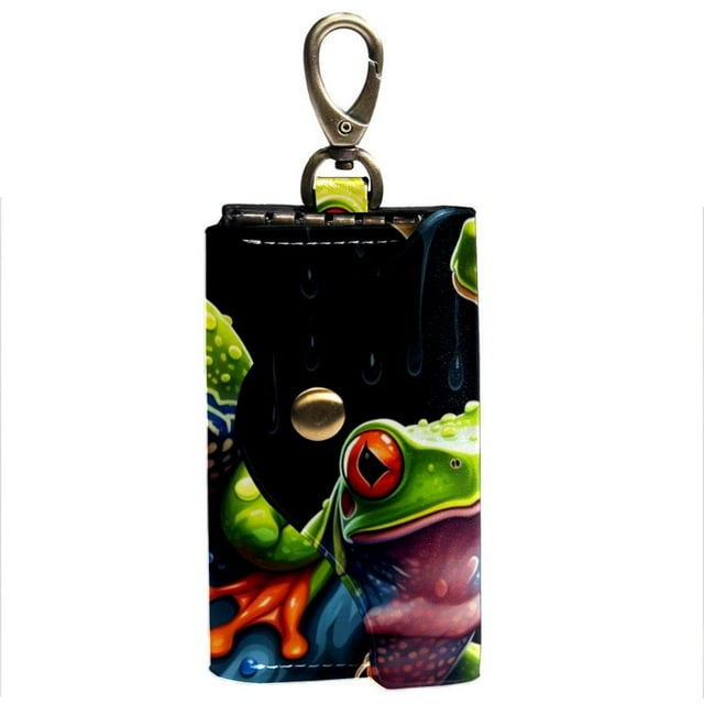Frog Key Holder Wallet with 6 Hooks, Side Pockets, and ID Card Holder Unisex Key Pouch Case