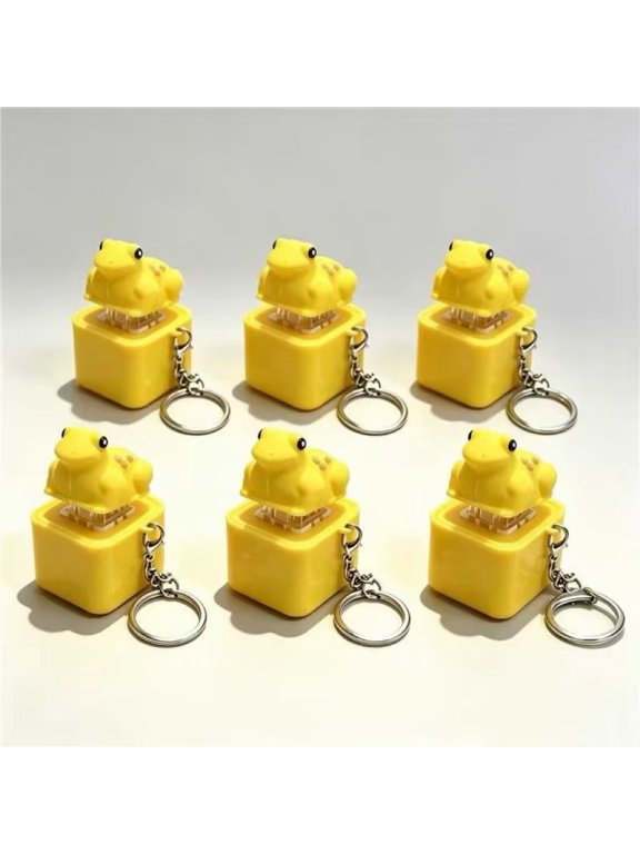 Frog Keychain, Frog Croaking Fidget Toy Keychain Rechargeable Keyboard Clicker With Led Lights Stress Relief Sensory Toy For Adults Anxiety Relief,Gold,6PCS