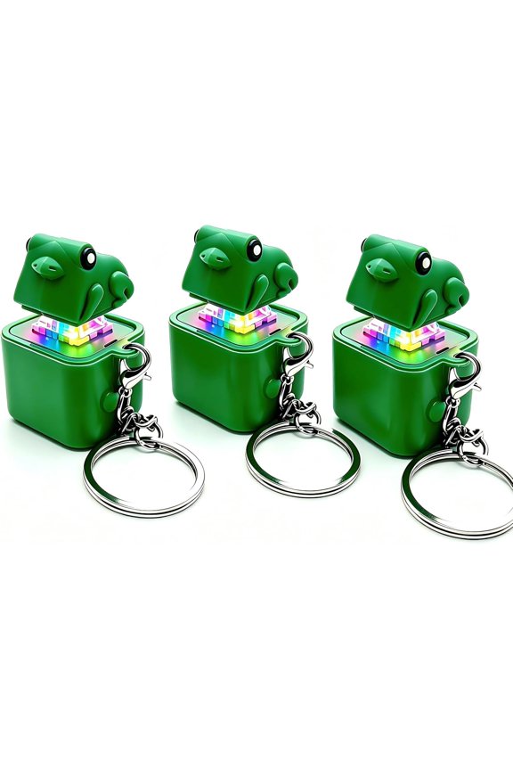 Frog Keychain,Frog Croaking Fidget Toy,Keychain Rechargeable Keyboard Clicker with LED Lights,Stress Relief Sensory Toy for Adults Anxiety Relief