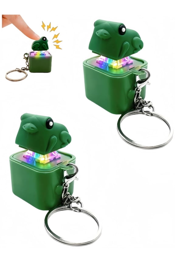 Frog Keychain – Rechargeable Light & Sound Push Button Keychain for Adults (2 Pack)