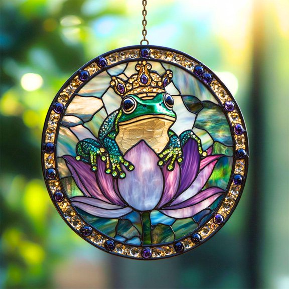 Frog King Acrylic Suncatcher, Effect Suncatcher Lotus Decor, Mardi Gras Frog Crown Hanging Art