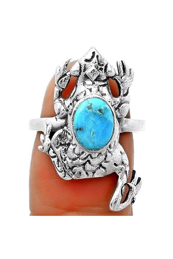 Frog Kingman Turquoise With Pyrite 925 Sterling Silver Ring s.7.5 Jewelry R-1113 SDR172786