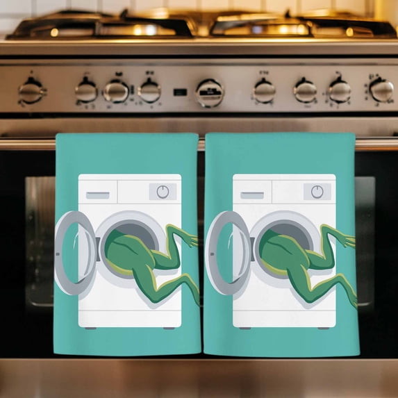 Frog Kitchen Towels Set of 4, Teal Laundry Room Washing Machine Absorbent Dish Towels for Kitchen, Microfiber Hand Towel, Quick Drying Tea Towel for Cleaning Decorative Dishcloths