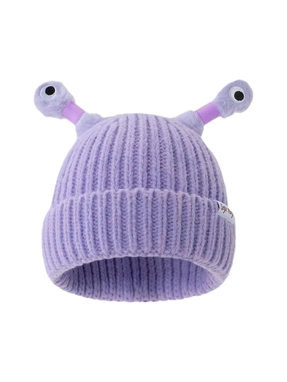 Frog Knit Beanie Hat with Stretchy Eyes, Cute Animal Themed Stretchy Hat for Kids and Adults, Funny Handmade Stretchy Frog Hat for Halloween Photos, Family Matching Stretchy Animal Beanie - Purple