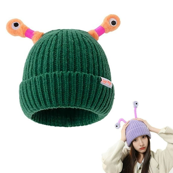 Frog Knit Beanie Hat with Stretchy Eyes, Cute Animal Themed Stretchy Hat for Kids and Adults, Funny Handmade Stretchy Frog Hat for Halloween Photos, Family Matching Stretchy Animal Beanie - AG