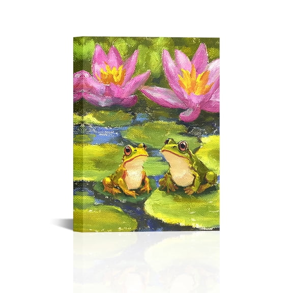 Frog Leaf Water Lilies Art Canvas Prints for Home Decor, Living Room, Bathroom, Bedroom and Office 12x16Inch(Unframed)