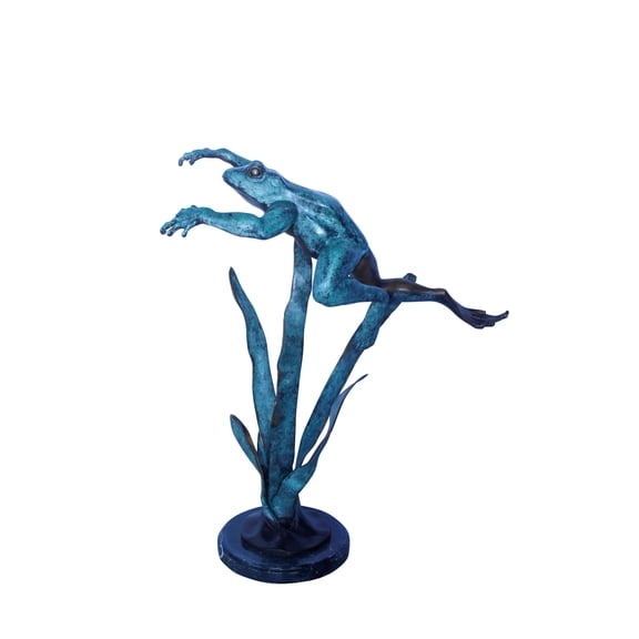 Frog Leaping Over Grass Bronze Statue 23" x 11" x 24"H