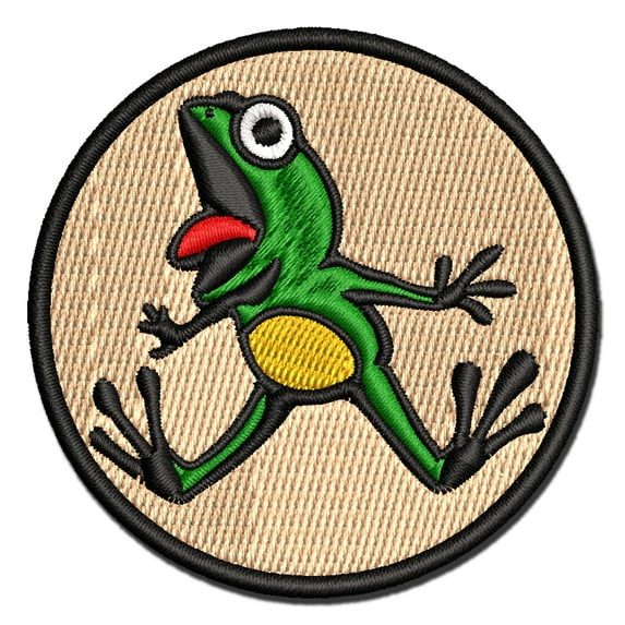 Frog Leaping from Shock and Surprise Applique Multi-Color Embroidered Iron-On Patch - 3.5 Inch Large