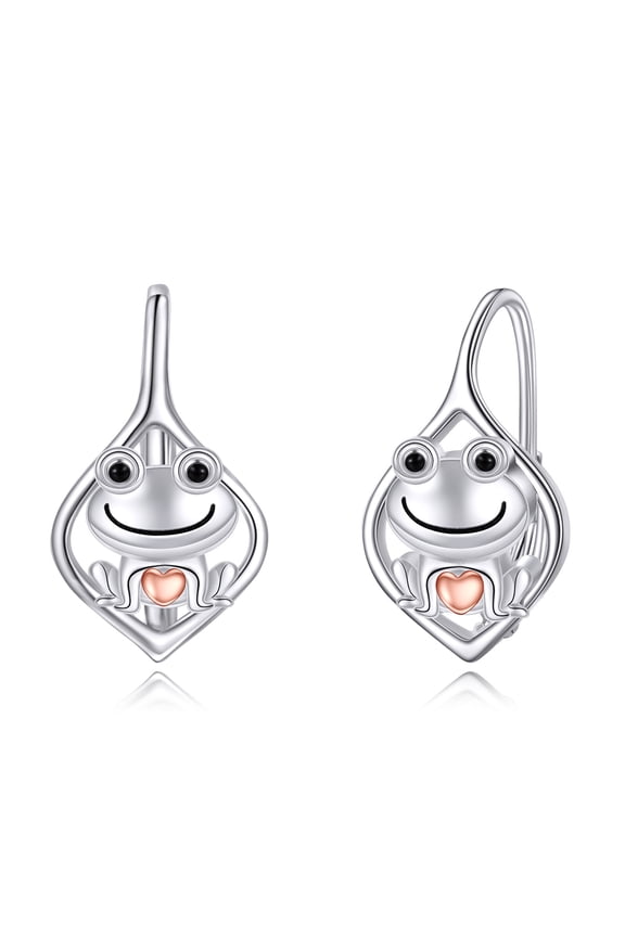 Frog Leverback Earrings for Women Sterling Silver Cute Frog Earrings Dangle Drop Earrings Frog Jewelry