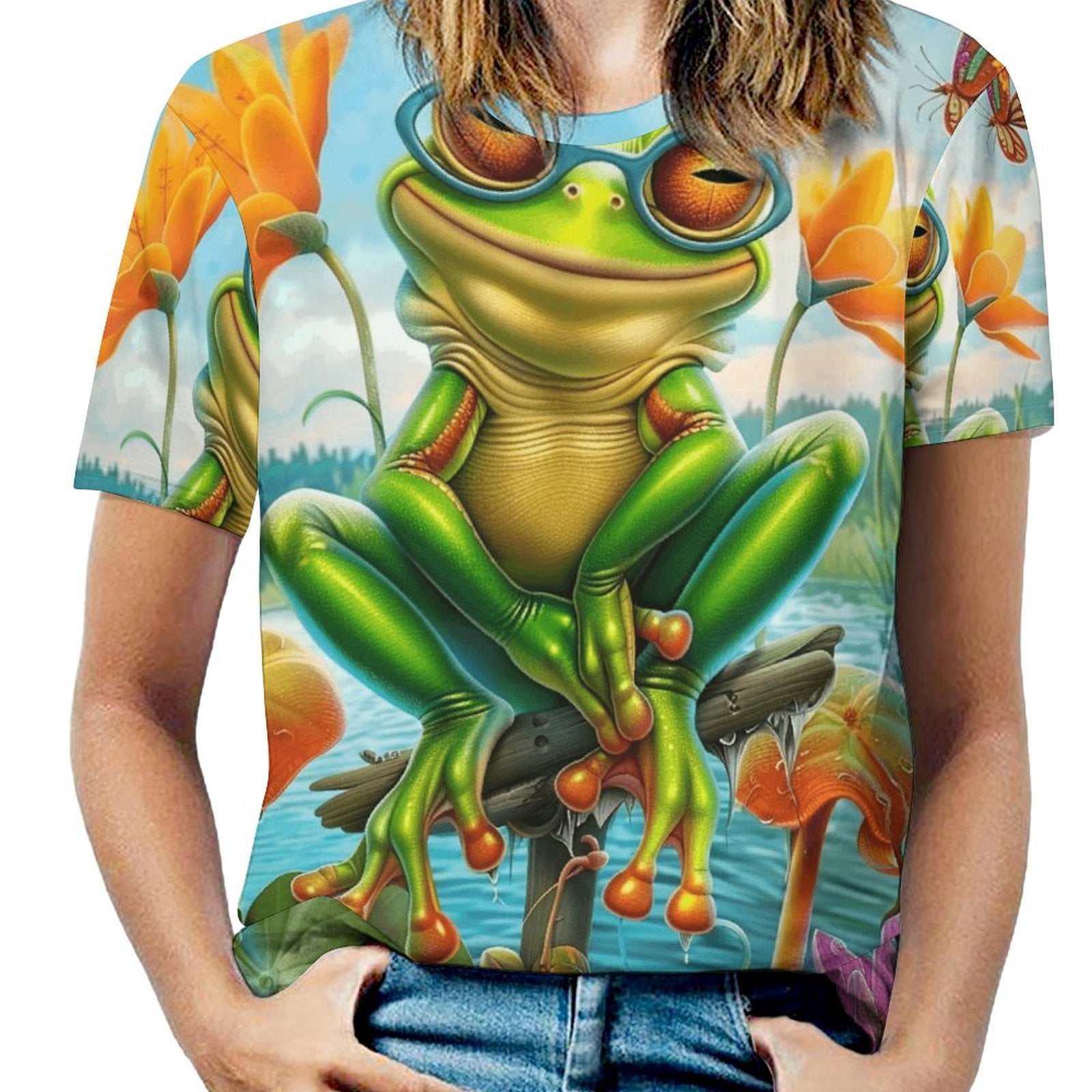 Frog Lotus Butterfly Womens Tops Women's Fashion Casual Short Sleeve ...