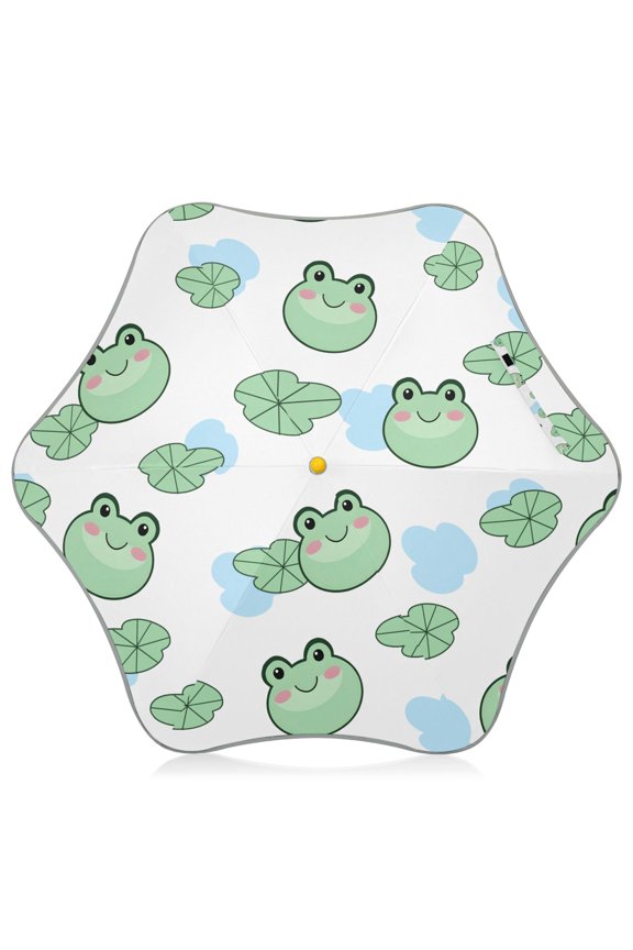 Frog Lotus Leaf Kids Umbrella Rain Umbrella Clear Grip Handle Folding Umbrellas UV50+ 35in