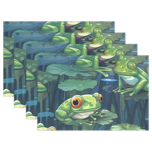 Frog Lotus Leaves 12×18 inch Placemats Heat Resistant Washable Foldable Rectangular Placemats Set Decoration Indoor Outdoor for Kitchen Dining Table 1PC