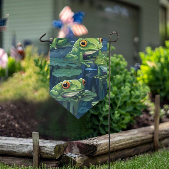 Frog Lotus Leaves Garden Flag 18" x 12.5" Double Sided Yard Lawn Outdoor Decor Small Yard Flags