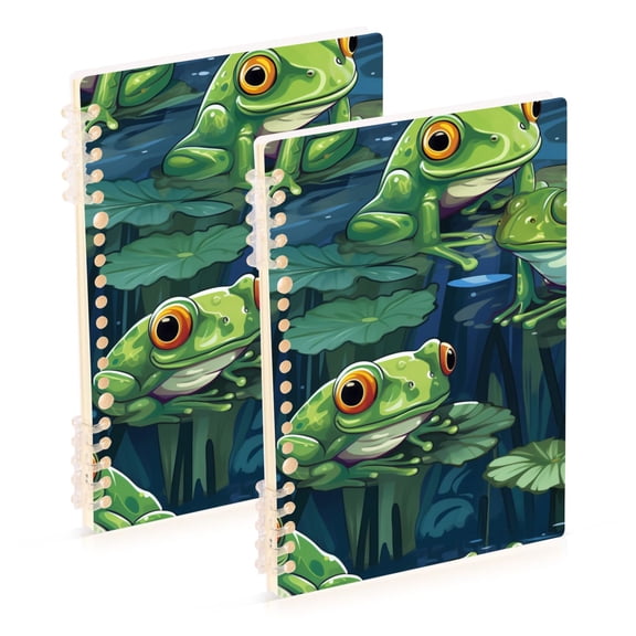 Frog Lotus Leaves Ring Binder Notebook Journey Note Diary College Ruled Spiral Notebook Study Loose Leaf Paper A5 60 Pages