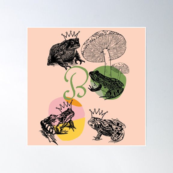 Frog Lover Letter B Monogram Modern Aesthetic Poster Wall Art, Modern Wall Decor, 30x30 UNFRAMED