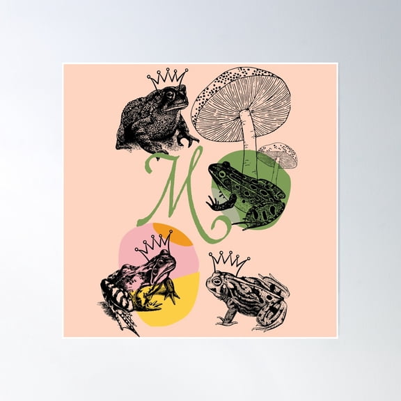 Frog Lover Letter M Monogram Modern Aesthetic Poster Wall Art, Modern Wall Decor, 30x30 UNFRAMED
