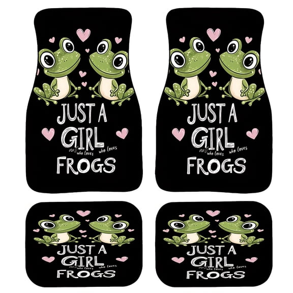 Frog Lover Pattern Car Floor Mats Set, 4pcs Universal Non-Slip Easy-Clean Interior Mats for Most Vehicle Models