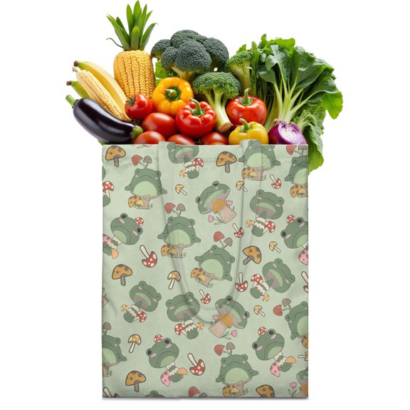 Frog Lovers Canvas Shopping Tote Bag with Cute Cartoon Print, Durable Eco-Friendly Reusable Bag, Lightweight Foldable Handbag for School and Commuting