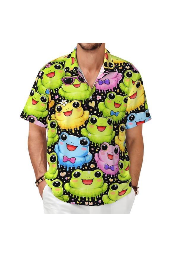 Frog Lovers Men's Shirts Short-Sleeved with All-Over Prints Button-Up Shirts