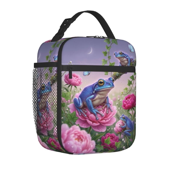 Frog Lunch Bag, Graphic Nature Art Print Insulated Carrier, Reusable Daily Food Storage Case, Stylish Meal Prep Bag For Workplace Adults