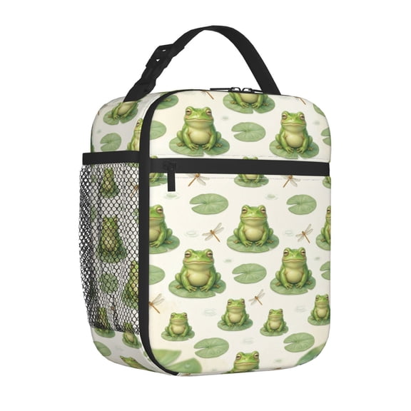 Frog Lunch Box, Modern Geometric Animal Insulated Meal Tote, Reusable Quality Thermal Bento Container, Chic Travel Handbag For Commuter