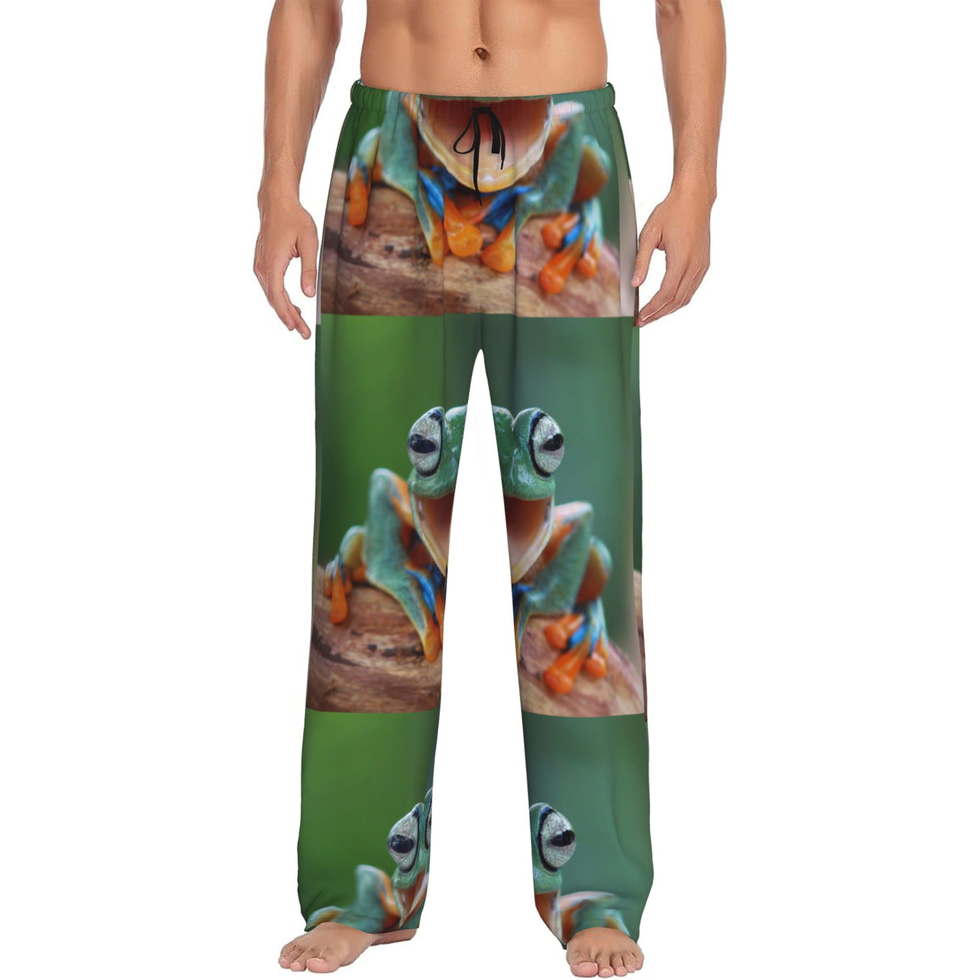 Frog Lying On Tree Trunk Men'S Pajama Pants,Soft Lounge Pajama Pants ...