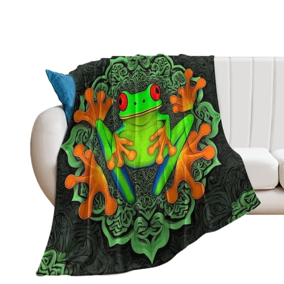 Frog Mandala Art Print Blanket Soft Throw Warm Lightweight Plush Blanket for Couch Bed Sofa