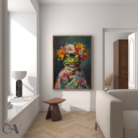 Frog Maximalist Animal Portrait Print, Funky Animal Poster, Unframed Paper Poster 24x36in