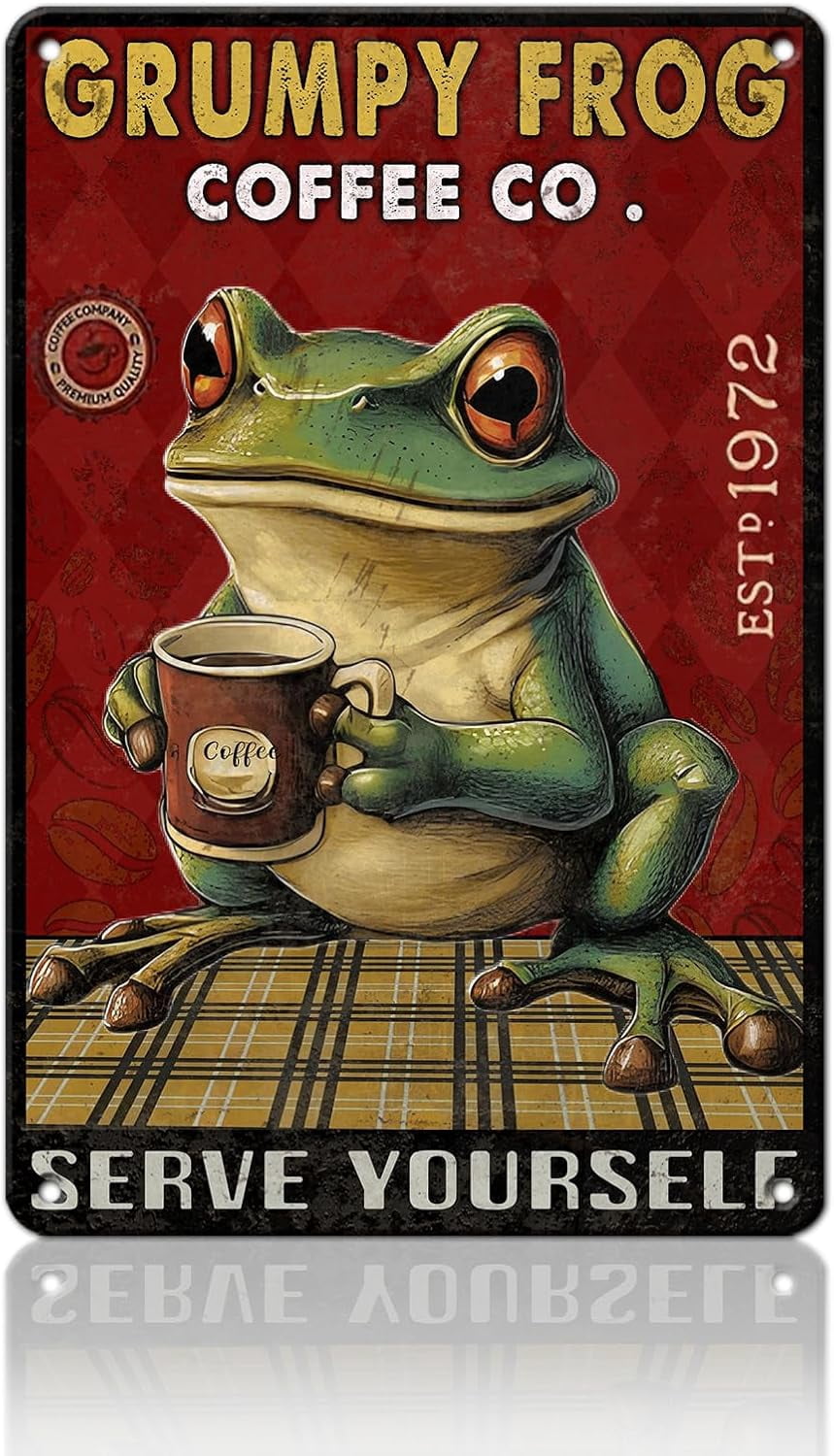 Frog Metal Wall Decor Vintage Coffee Tin Sign Grumpy Frog Kitchen Bar ...