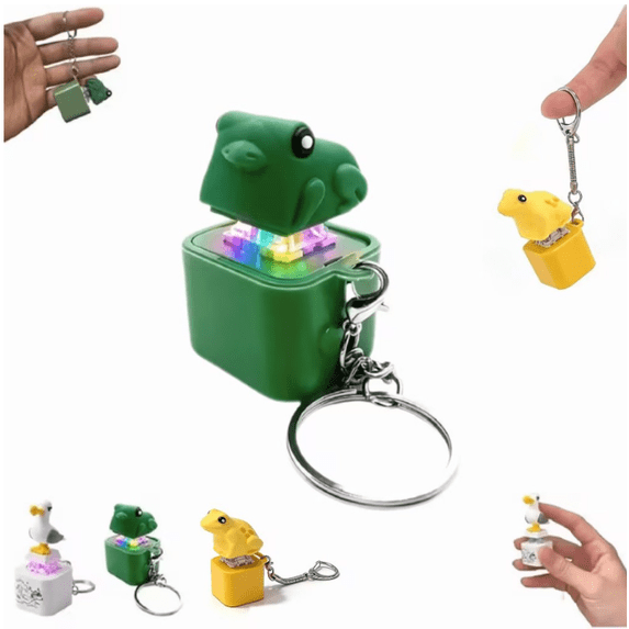 Frog Mine Button Keychain with Sound Rechargeable Croaking Keyboard Clicker Fidget Stress Relief Noise Maker Animal Keycaps for Adults Funny Gifts Pack(Gold frog-1pcs)