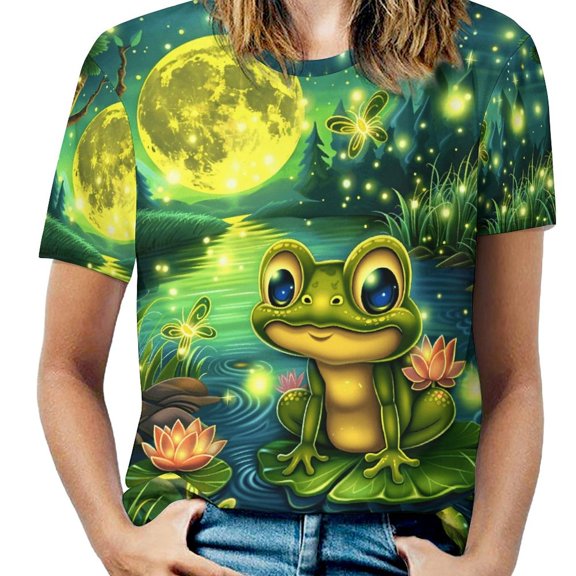 Frog Moonlight Glow-1 Women's Short Sleeve Tops Casual Blouses T Shirt