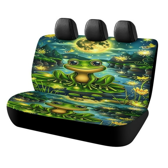 Frog Moonlight Glow Print Car Accessories Car Rear Seat Covers Fashion Auto Back Seat Protector Decoration Universal Auto Interior