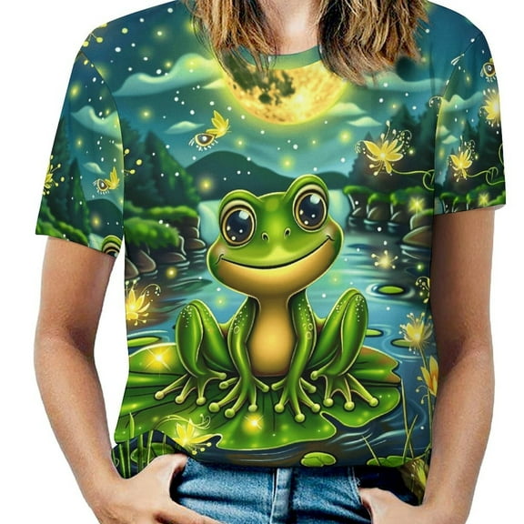 Frog Moonlight Glow Women's Short Sleeve Tops Casual Blouses T Shirt