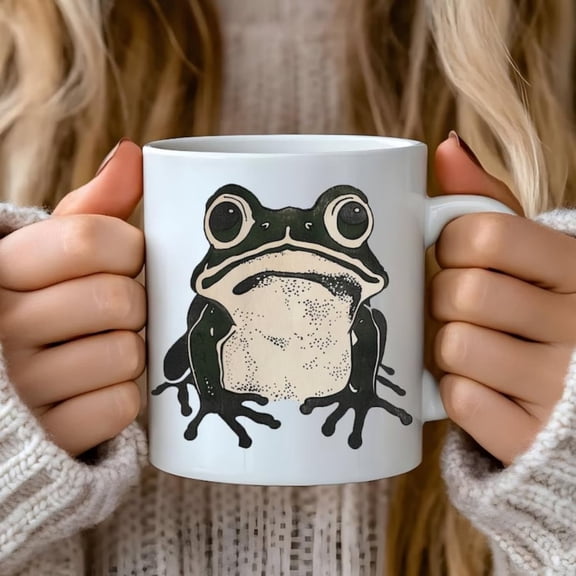 Frog Mug, Fun Animal Coffee Cup, Cute Amphibian Tea Mug, Adorable Creature Drinkware, Simple Green Frog Ceramic Mug, Simple Frog Mug