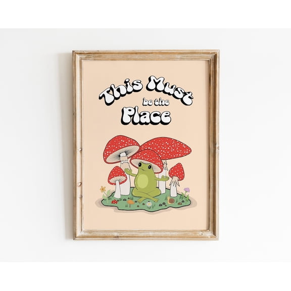 Frog Mushroom Cottagecore 70s Groovy Art, Stretched Canvas 8x10in