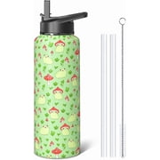 Frog Mushroom Gifts 40oz Water Bottles for Women Men, Cute Green Stainless Steel Leak Proof Sport & Gym Water Bottle with Flip Straw & Spout Lid 1 PC