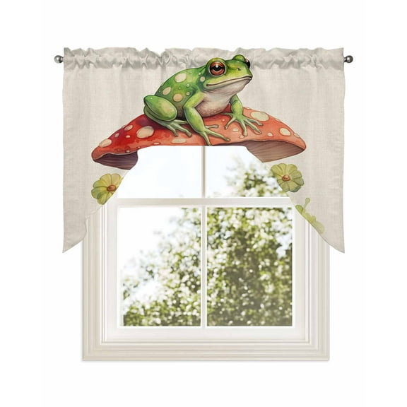 Frog Mushroom, Kitchen Curtains Swag Valance for Windows/Bathroom/Cafe, Forest Watercolor Botanical Flower Rod Pocket Drape Panel Swag Curtains Valance for Bedroom/Living Room 56"x36"