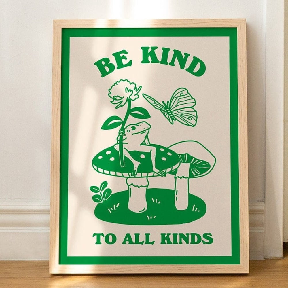 Frog Mushroom Wall Print Retro Wall Decor Art Vintage Art Emerald Green ...